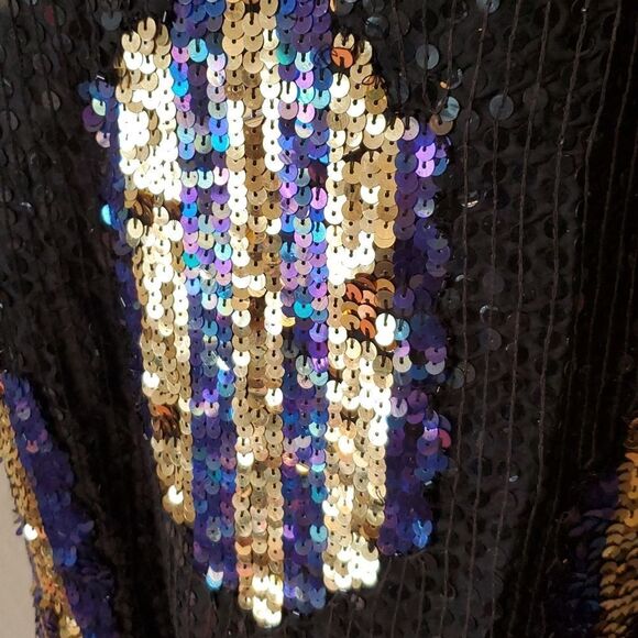 Vintage 90s Sequin black and gold Purple top  Medium - Picture 2 of 8